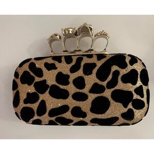 Leopard Beaded Clutch Bag, Gold Black Handbag,